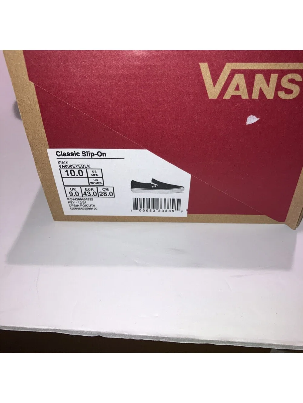 Vans Classic Slip On 'Black White' Canvas Shoes VN000EYEBLK Men's Size 10 NEW
